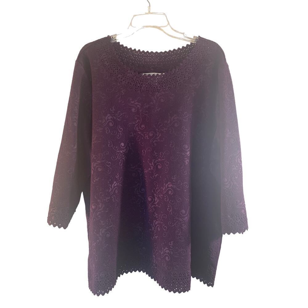 REBECCA MALONE Women’s Deep Purple 3/4 Length Sleeve Top / Size: 2X